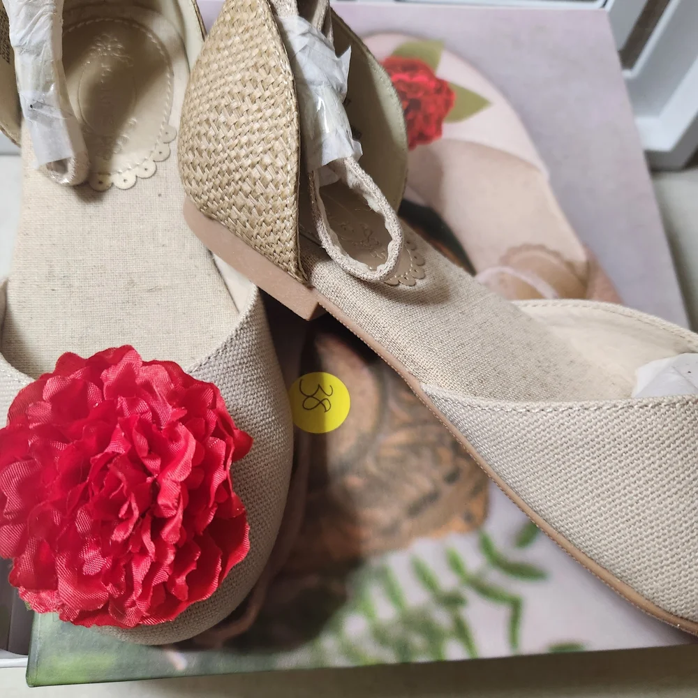 Joyfolie Little Girl's Beige Dress Shoes w/ Red Floral Accent, Size T13, NIB